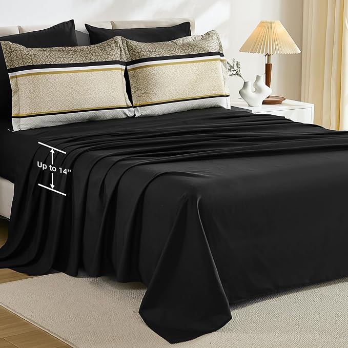 WONGS BEDDING Yellow Black King Comforter Set 7 Pieces, Boho Striped Bed in a - Image 5