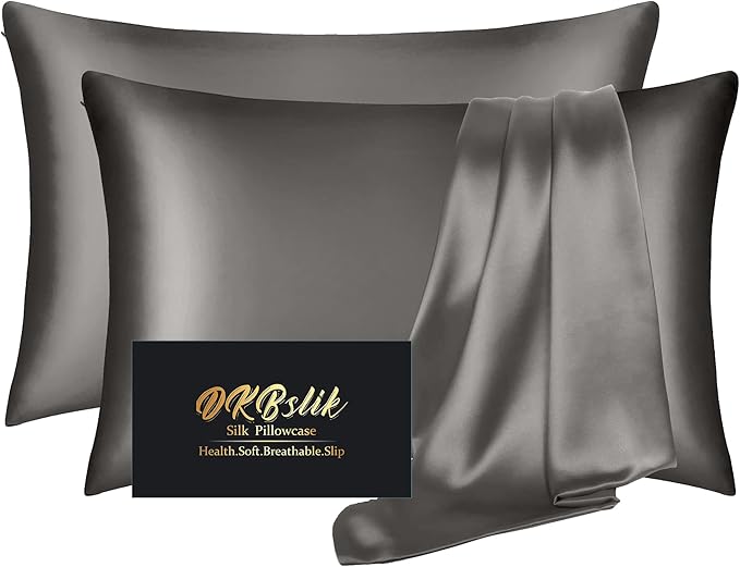 Silk Pillowcase 2 Pack, Natural Mulberry Silk Pillow Case, Anti Acne Silk by HOME