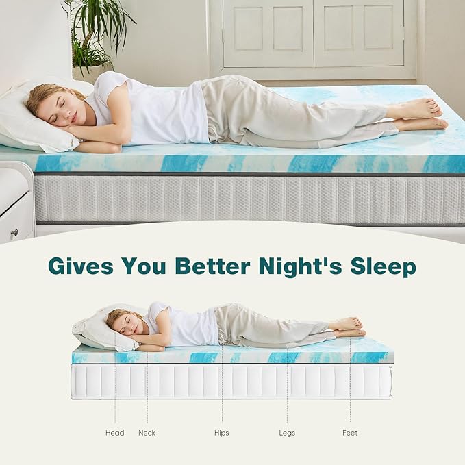 Sweetcrispy Memory Foam Mattress Topper Full, 3 Inch Thick Gel Infused Cooling - Image 4
