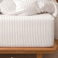MooMee Stripes Fitted Bottom Sheet Only 100% Washed Cotton Linen Like Textured by MOOMEE