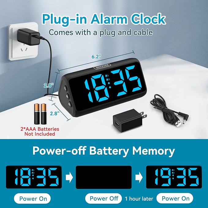 Netzu Digital Alarm Clocks for Bedrooms, Loud Alarm Clock - Image 6