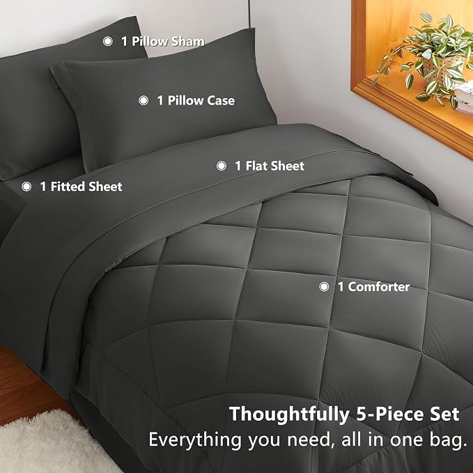 CozyLux Twin XL Comforter Set Dark Grey - Image 3