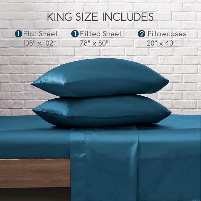 MR&HM Satin Bed Sheets, King Size Sheets Set - Image 7