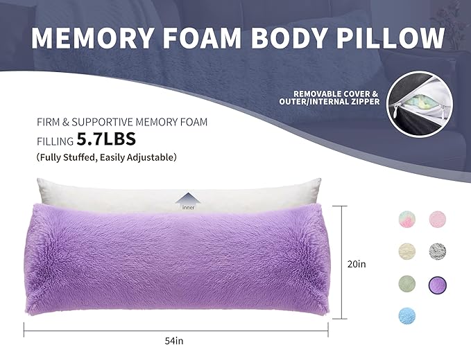 WSOFRLAC Purple Body Pillow for Day Bed Queen Bed Set 20x54 King Size Lumbar - Image 6