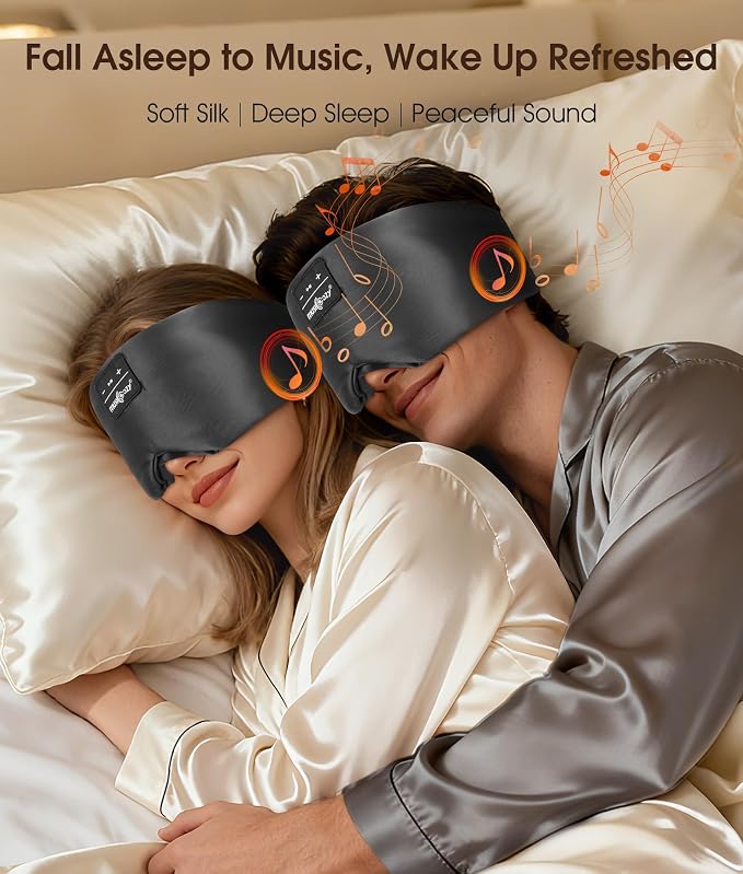 MUSICOZY 3D Silk Bluetooth Sleep Mask Headphones, Mulberry Silk Eye Mask - Image 2
