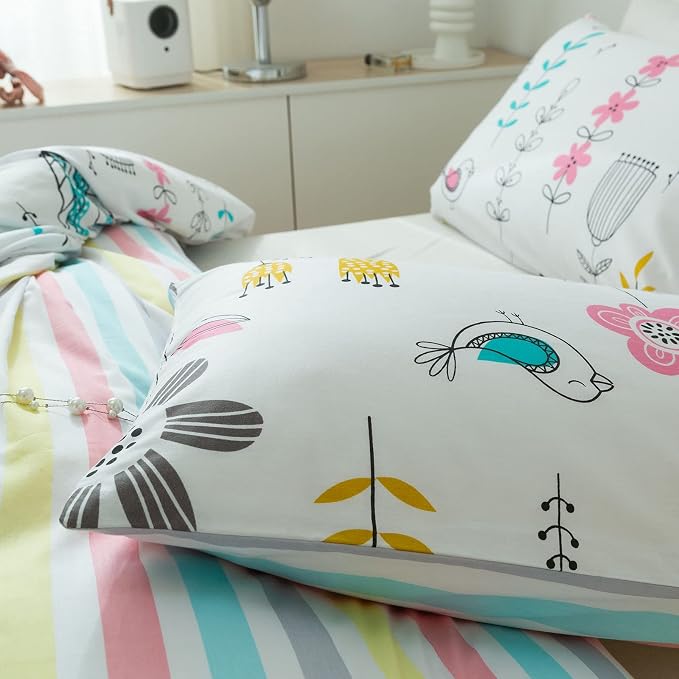 mixinni Flowers Duvet Cover for Teenage Girls Queen Size Floral Leaf Printed - Image 4