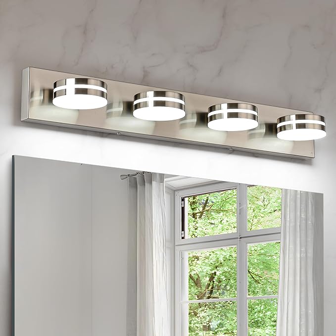 Brushed Nickel Vanity Lights for Bathroom, 4-Light Bathroom Light Fixtures Over by BATHROOMLIGHTINGFIXTURES