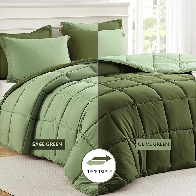 Homelike Moment King Size Comforter Set Olive Green, Lightweight Comforter Sets - Image 2