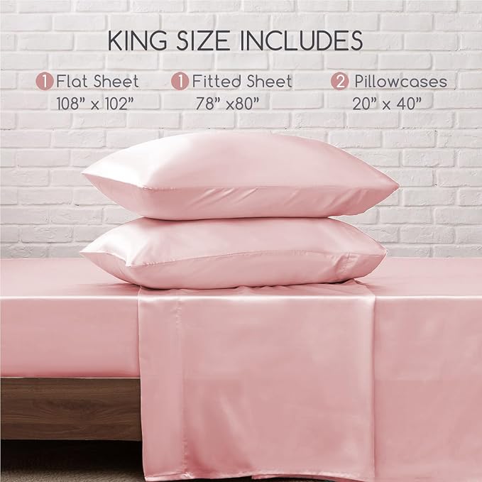 MR&HM Satin Bed Sheets, King Size Sheets Set - Image 7
