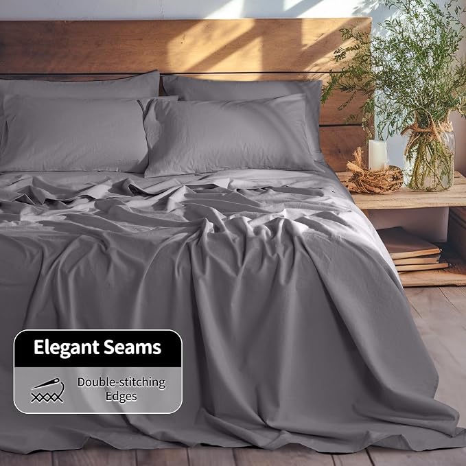 LBRO2M 100% Pure Linen Sheet Set Deep Pocket Up to 16" Bed Sheets Sets - Image 6