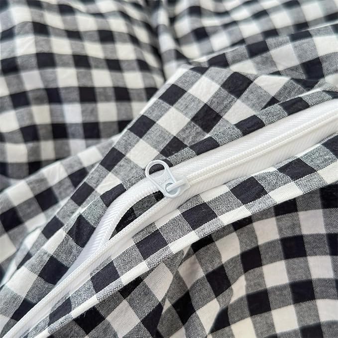 Nayoroom Black and White Gingham Duvet Cover Queen Size 100% Washed Cotton - Image 3