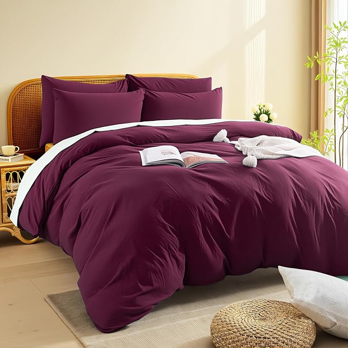 NEXHOME PRO 100% Washed Cotton Duvet Cover Full Size, Ogranic Natural Linen - Image 4