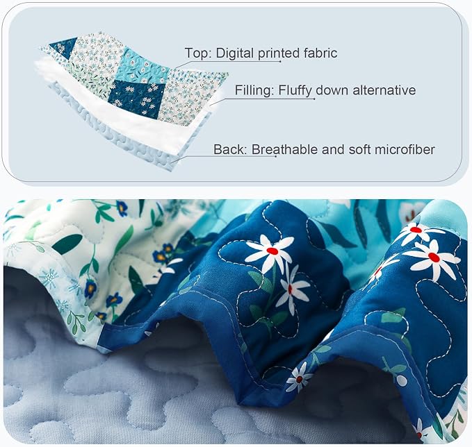 Whale Flotilla Patchwork Quilt Twin Size, Extra Soft Boho Floral Bedspreads - Image 5