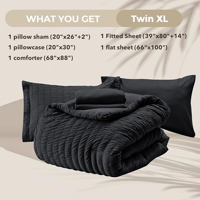 HYMOKEGE Black Twin XL Comforter Set Seersucker 5 Pieces, All Season Luxury Bed - Image 5