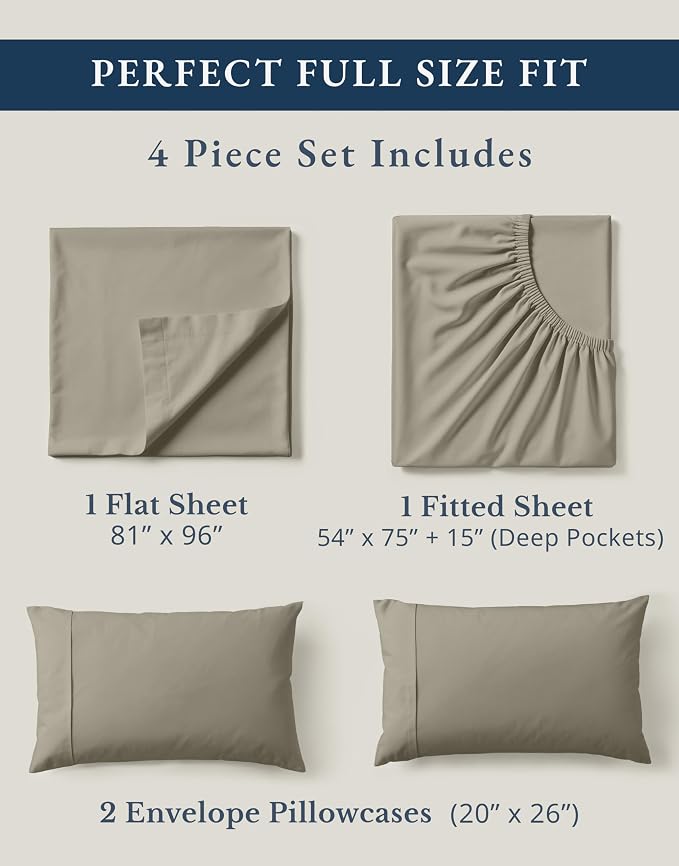 LANE LINEN 100% Organic Cotton Eco Friendly Full Size Sheet & Pillowcase Sets - Image 4