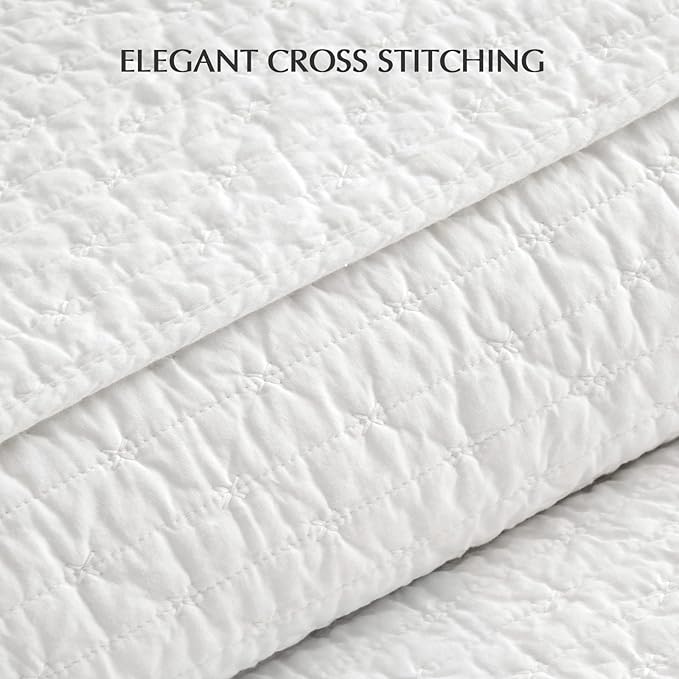 EVERGRACEHOME Cross Stitch Pre-Washed Cotton Quilt Bedding Set King Size - Image 4