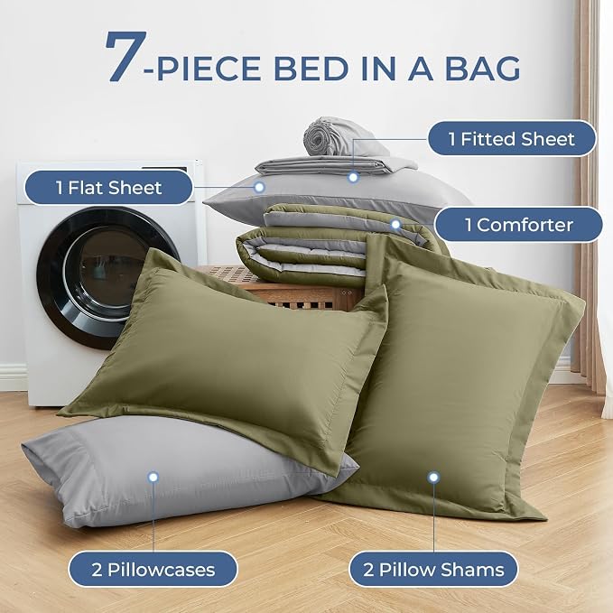 Sasttie King Size Comforter Set, 7 Pieces Bed in a Bag King, Complete Bedding - Image 6