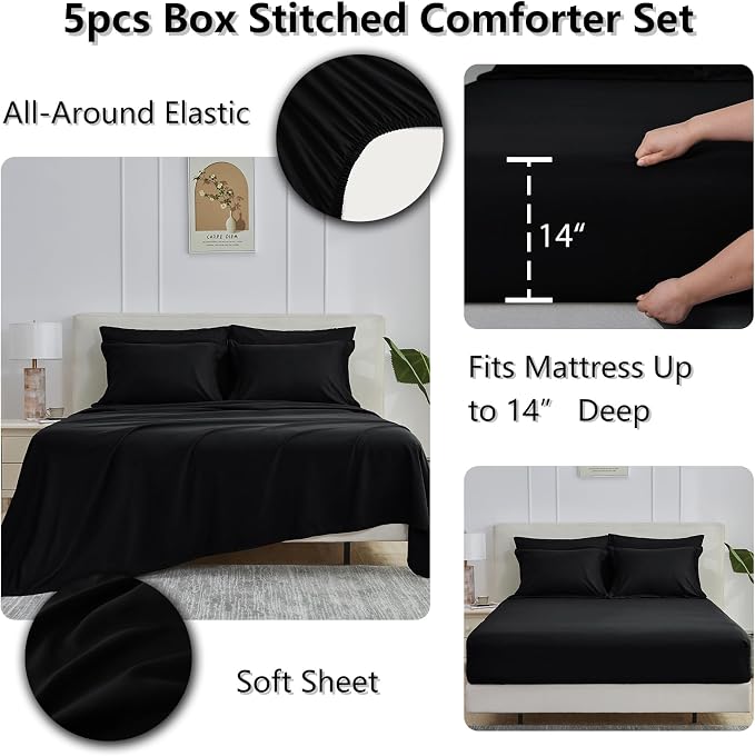 CozyLux Twin XL Comforter Set Black - Image 4