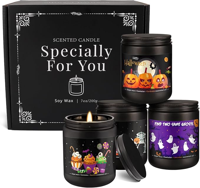 4 Pack Black Halloween Scented Candles -7oz Soy Wax Candles - Image 5