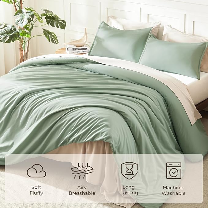 Litanika Oversized King Comforter Set 120x120, 3 Pieces Sage Green Super King - Image 3