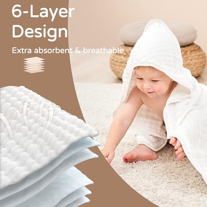 Yoofoss Hooded Baby Towels for Newborn 2 Pack 100% Muslin Organic Cotton Baby - Image 4