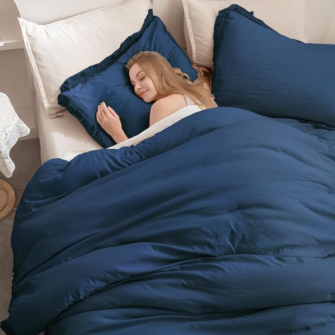 Andency Navy Blue Comforter King Size, 3 Pieces Boho Tassel Lightweight Bedding - Image 6