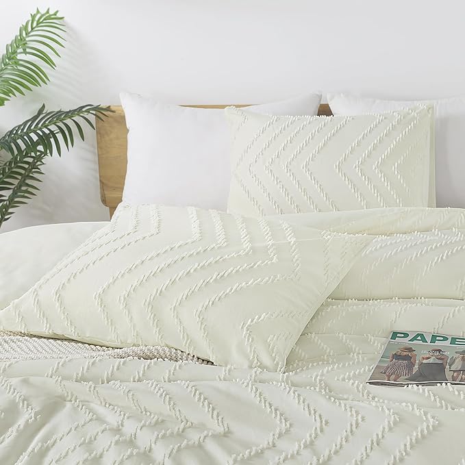 Andency Ivory Comforter Set King Size, Boho Soft Warm Tufted Bedding Comforter - Image 3