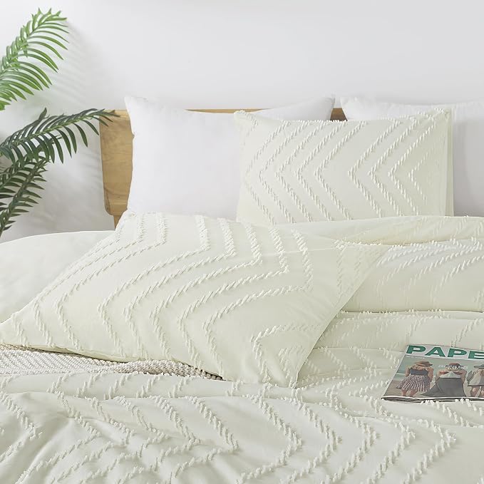 Andency Ivory Oversized Super King Comforter Set, Boho Soft Warm Tufted Neutral - Image 3