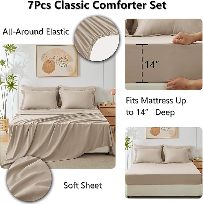 CozyLux King Size Comforter Set Wheat - Image 5