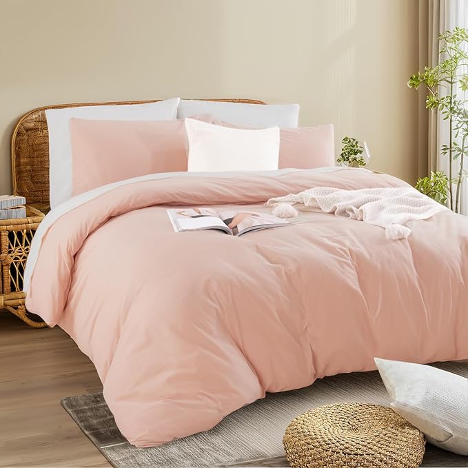 NEXHOME PRO 100% Washed Cotton Duvet Cover King Size, Linen Feel Textured - Image 4