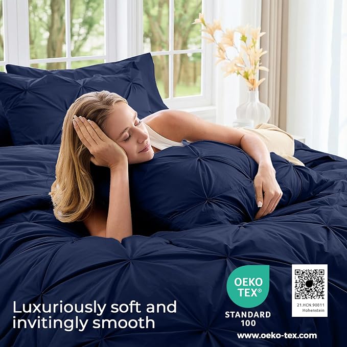 Sasttie Twin Comforter Set, 5-Piece Bed in a Bag, Pintuck Bedding Sets - Image 3