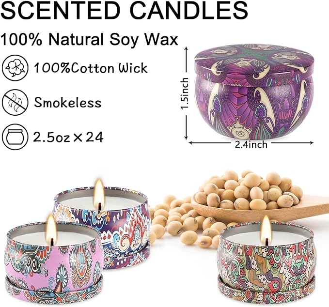 WPONSZU Scented Candles Gifts Set 24 Pack Soy Wax Travel Tin Jar Candles - Image 5