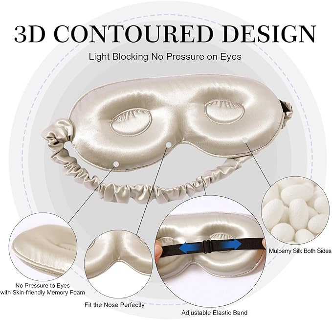 ZIMASILK Adjustable 22 Momme 100% Pure Mulberry Silk Sleep Mask, 3D Contoured - Image 2