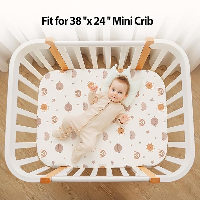 Baby Mini Crib Sheets Boy, Portable 38”x26” Pack and Play Sheets Fitted - Image 4