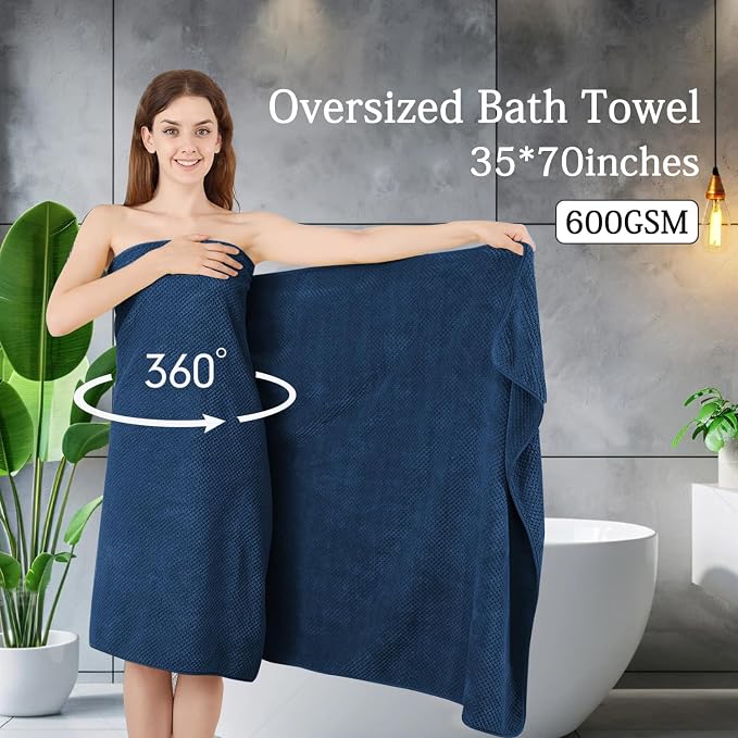 Hailea Navy Bath Towels Set 35x70 Inches - Image 2