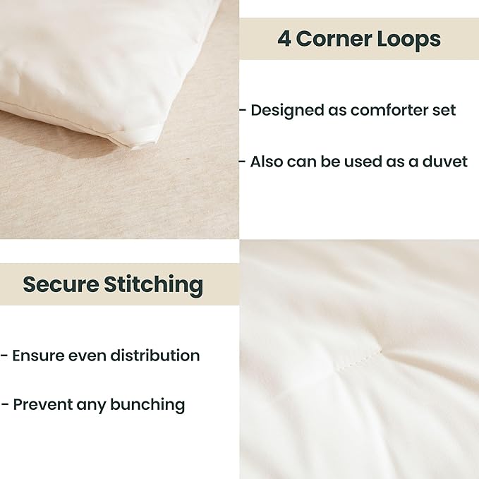 Paxrac Beige Comforter Set King Size, Cream 3 Pieces Comforter Set, Lightweight - Image 4