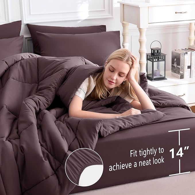 CozyLux Full Size Comforter Set Cocoa Powder, 7 Pieces Bed in a Bag, All Season - Image 5