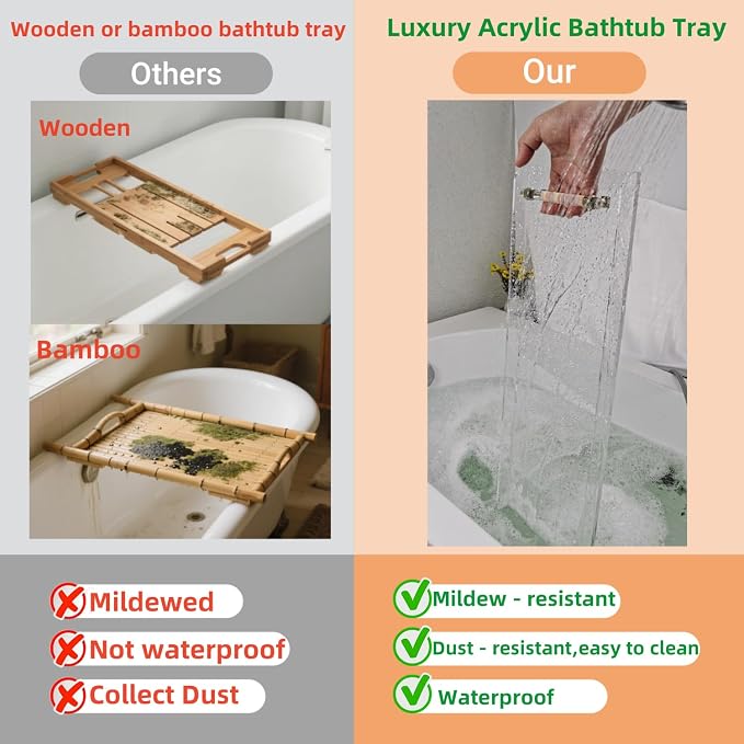 42" Gold Handle transaprent Bathtub Caddy - Image 2