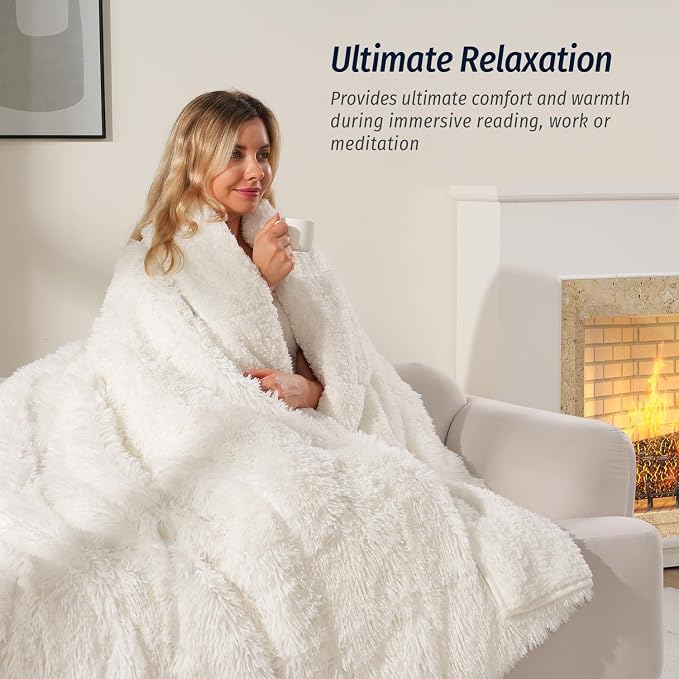 Wemore Shaggy Long Fur Faux Fur Weighted Blanket, Cozy and Fluffy Plush Sherpa - Image 4