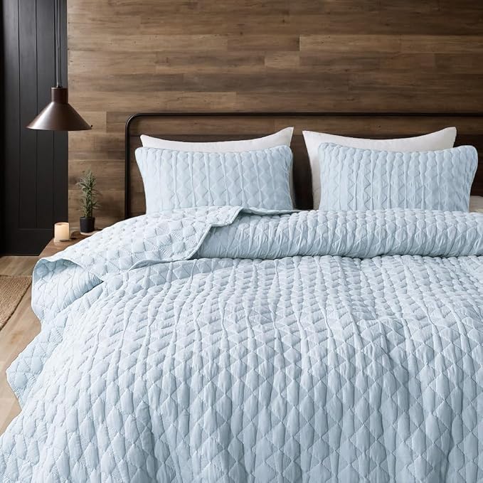 WDCOZY Light Blue Oversized California Cal King Size Quilt Bedding Set - Image 8