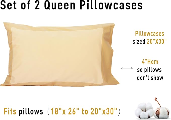 Sunflower Queen Pillowcases Set of 2, 100% Cotton Queen Size Pillow Cases 2 - Image 8