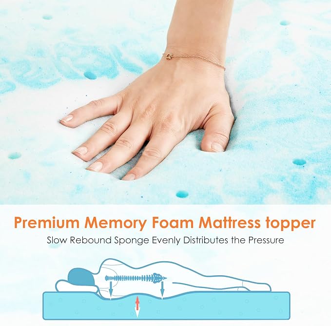 Sweetcrispy Mattress Topper King, 2 Inch Thick Memory Foam Gel Infused Cooling - Image 3
