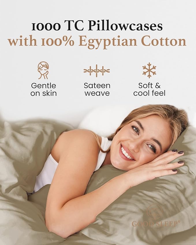1000 TC Taupe King Pillowcases Set of 2 100% Egyptian Cotton Pillow Cases - Image 4