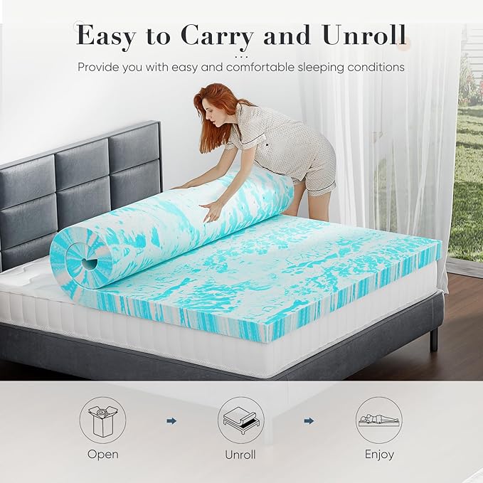 DUMOS Memory Foam Mattress Topper King, 2 Inch Thick Gel Infused Bed Toppers - Image 3