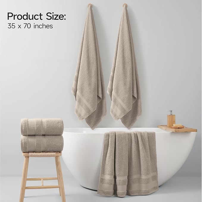 REDKISS 100% Cotton Bath Towels Set of 2, Extra Large Bath Sheets 35 X 70 Inches - Image 2