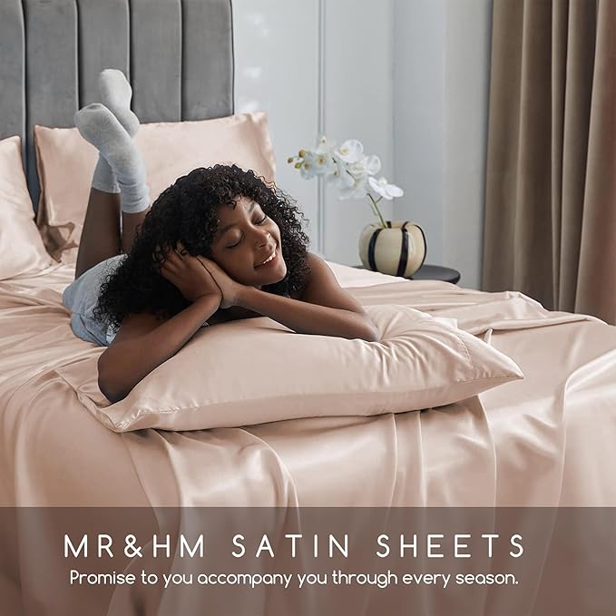 MR&HM Satin Bed Sheets, Twin XL Size Sheets Set - Image 6