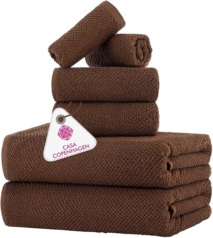CASA COPENHAGEN EcoPop 6Pcs 100% Cotton Large Designer Towels Gift Set- Toffee by CASACOPENHAGEN