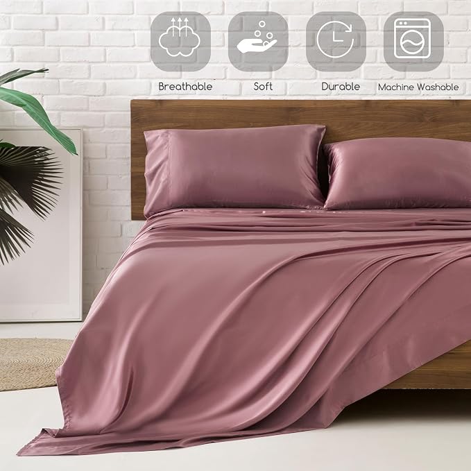MR&HM Satin Bed Sheets, Full Size Sheets Set - Image 5
