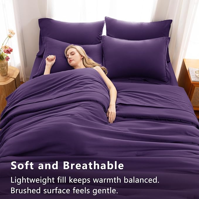 CozyLux Full Size Comforter Sets Purple, 7 Pieces Bed in a Bag Full Comforter - Image 5