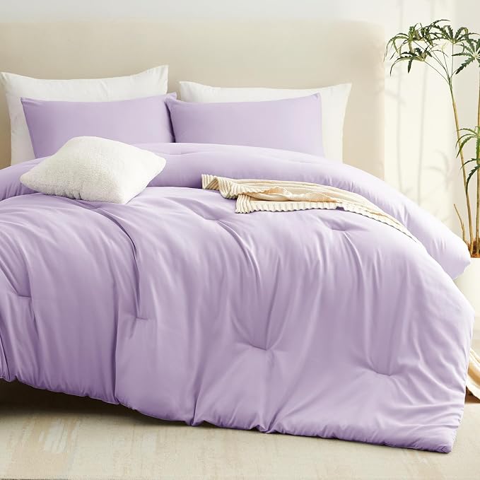 CozyLux Lavender Queen Comforter Set, 3 Pieces Light Purple Solid Breathable - Image 9